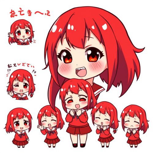 The Anime Girl in Various Poses and Expressions