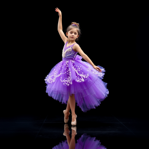 The Ballet Dancer in Purple Dress under Spotlight