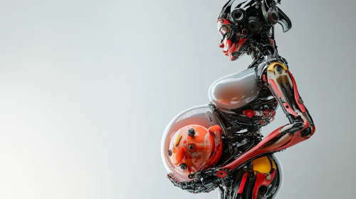 The Beautiful Pregnant Android Woman with Mechanical Legs