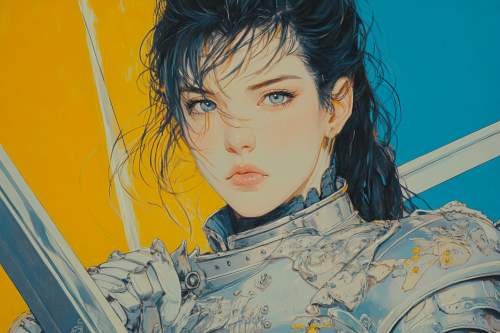 The Beautiful Swordswoman in Silver Armor Anime Style