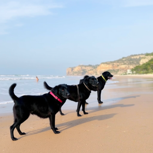 The Black Dogs Enjoying the Beach