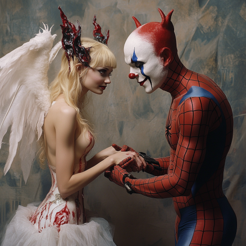 The Blonde Cyber Angel Greets Spider-Man Clown Elegantly