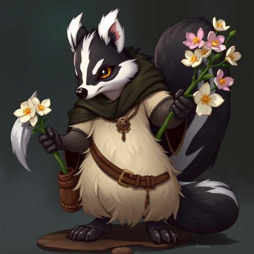 The Bloomburrow Skunk, a Fantasy DnD Druid Art