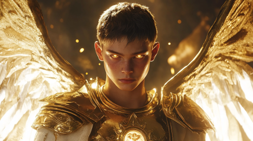The Brave Angel Knight in Gold Armor