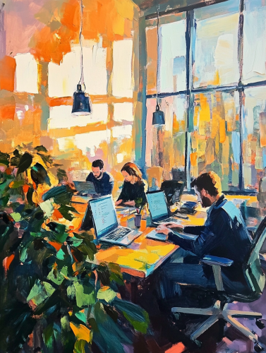 The Bright Happy Office: Developers Writing Code