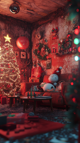 The Christmas room with a cute monster