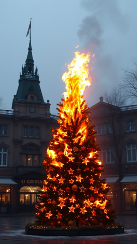 The Christmas tree is burning in town.