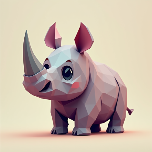 The Colorful Origami-Style Cartoon Baby Rhino
