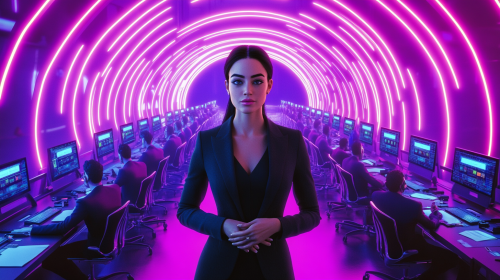 The Confident Leader in Futuristic Office