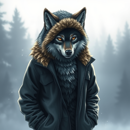 The Cool Wolf in a Jacket Drawing