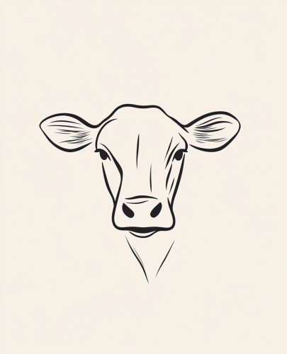 The Cute Cow Drawing on White Background