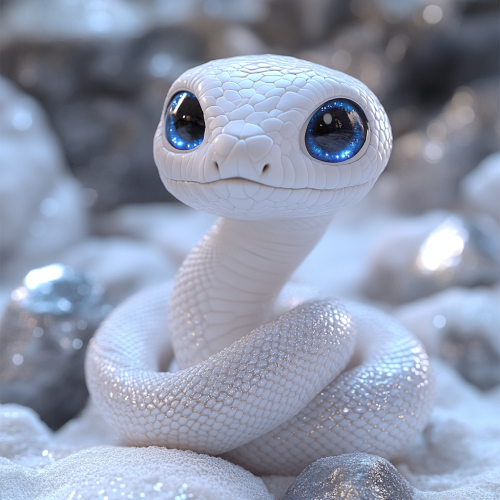 The Cute White Snake with Blue Eyes