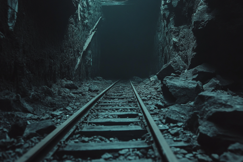 The Dark Mine Tunnel with Train Tracks