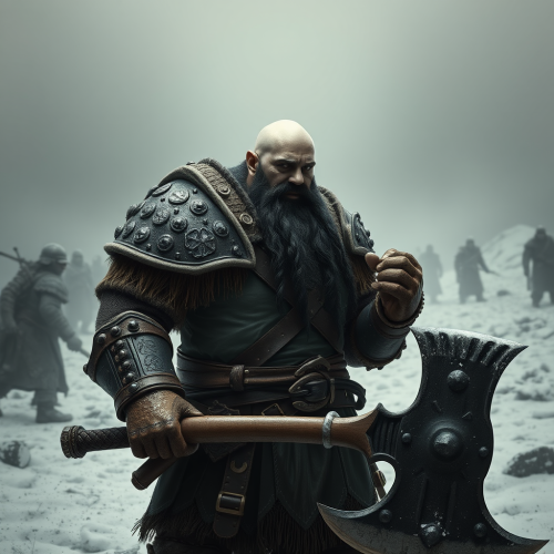 The Dwarven Warrior in Snowy Battle - Aesthetic Style