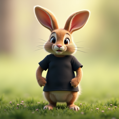 The Easter Bunny in a Black T-Shirt on Grass