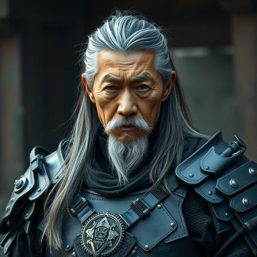 The Elderly Asian Samurai in Cyberpunk Armor