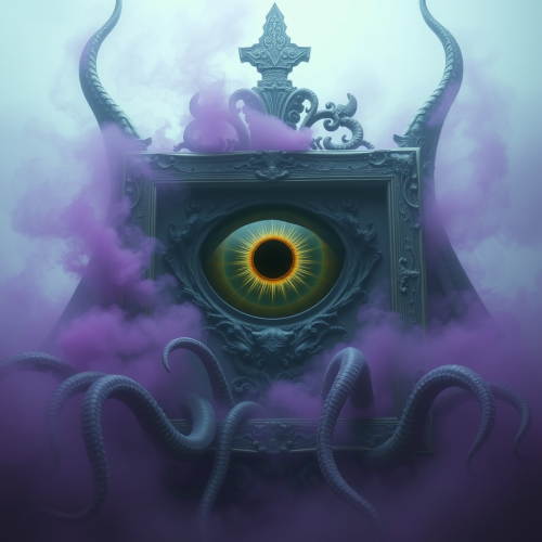 The Eldritch Creature's Eye Amidst Purple Mist