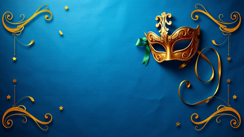 The Elegant, Carnival-Themed Background with Golden Masks