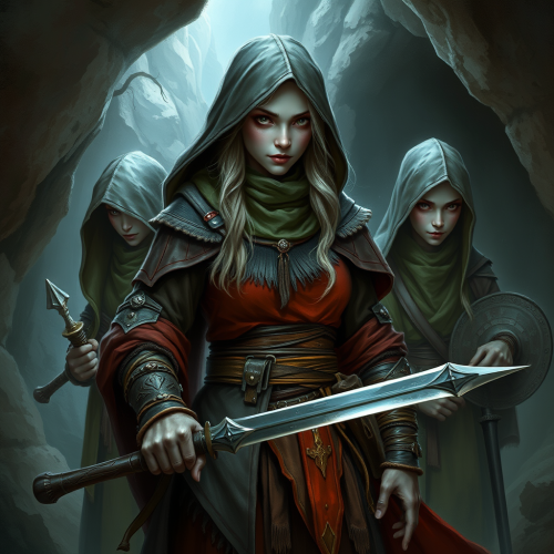 The Enchantress Leading Drow Fighters Underground