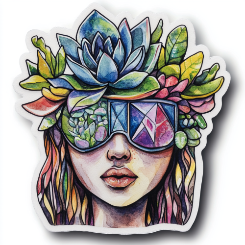 The Exotic Woman with Succulent Garden Sticker Art