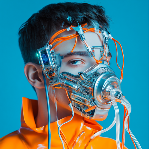 The Fashionable Man with Futuristic Oxygen Mask