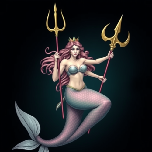 The Fearful Mermaid Holding a Trident