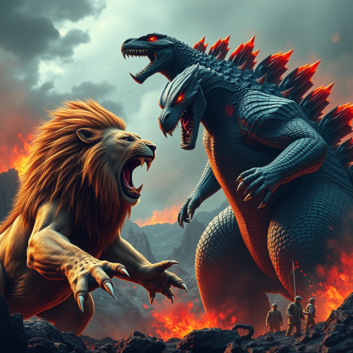 The Fiery Clash of Godzilla and Roaring Lion