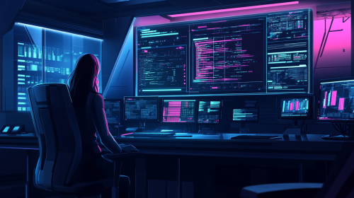 The Future Office with Woman Leader and Technology