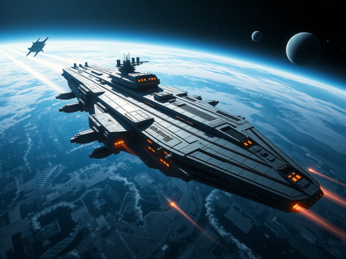 The Futuristic Galactic Warfare Battleship in Space