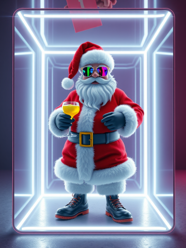 The Futuristic Neon Cube Party with Santa Claus