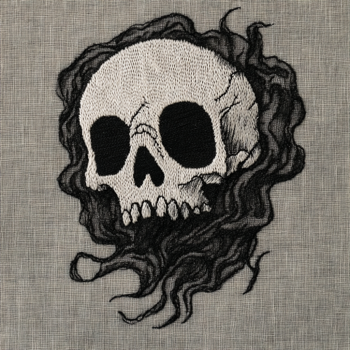 The Ghostly Skull: A Mystical Embroidered Illustration