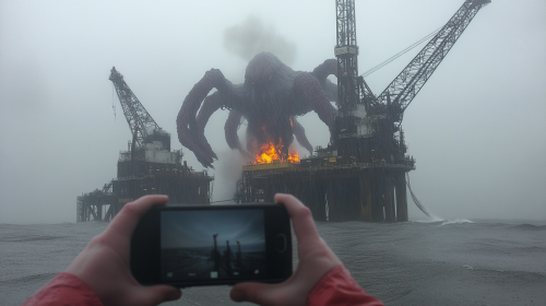 The Giant Beast Cthulu Destroying Oil Rig