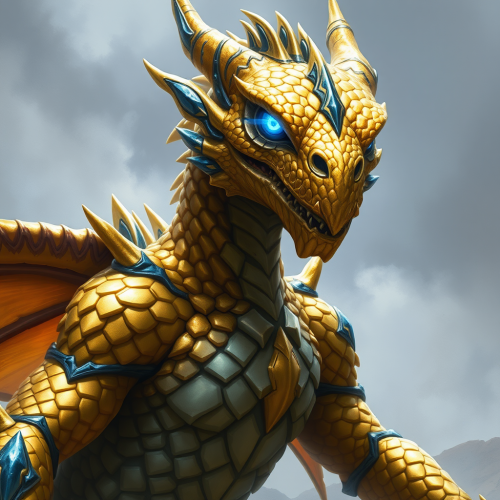 The Golden Dragonborn Warrior with Blue Accents