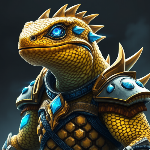The Golden Lizard Warrior with Glowing Blue Eyes