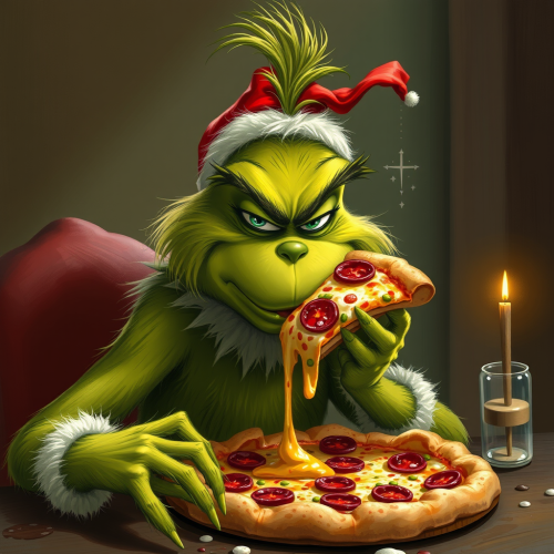 The Grinch Enjoying a Pizza Slice