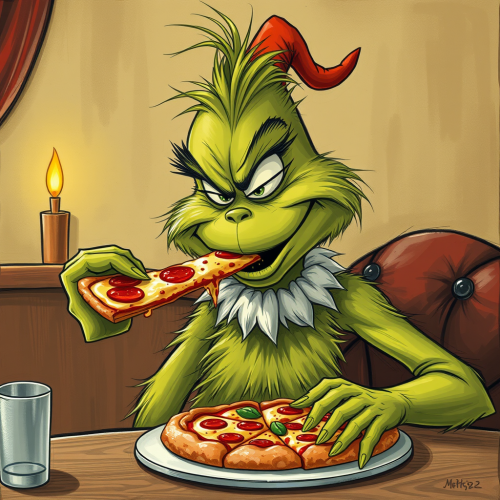 The Grinch Enjoying a Slice of Pizza