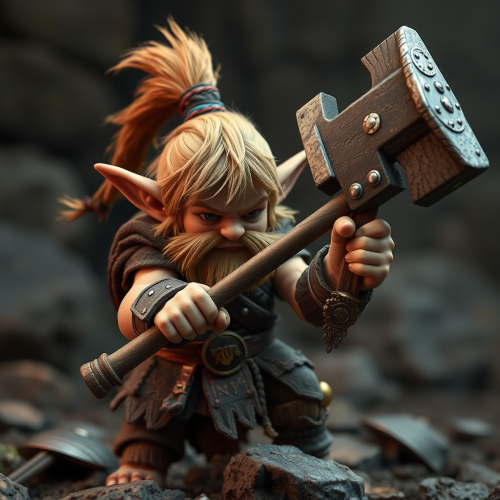 The Halfling Barbarian with Hammer in Action
