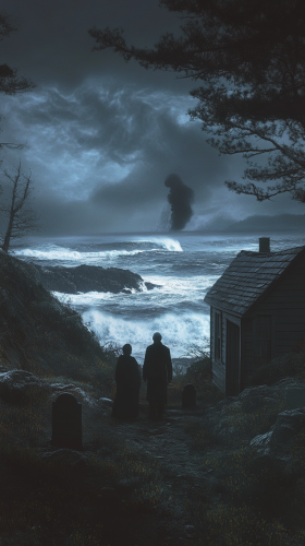 The Haunting Coastal Town: Grieving Family by Grave