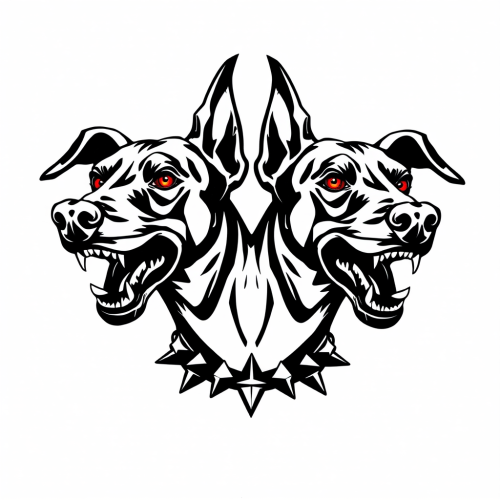 The High-Contrast Double-Headed Doberman Tattoo Stencil