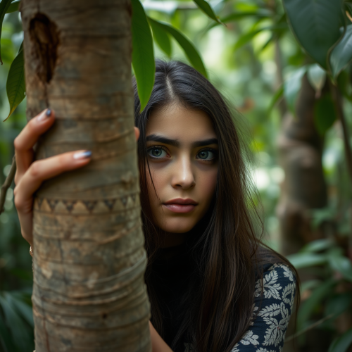 The Iranian Girl in Jungle Not Looking at Camera