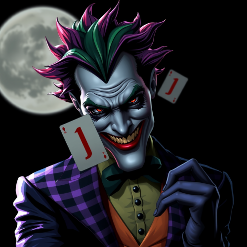 The Joker Holding Batman Card on Black Background