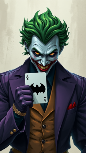 The Joker Holding Batman Card with Green Hair
