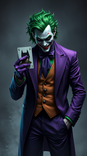 The Joker Holding Batman Card with Green Hair