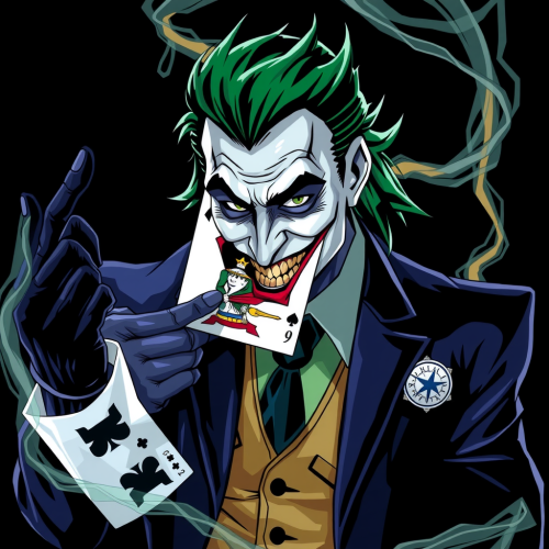 The Joker Holding a Batman Playing Card