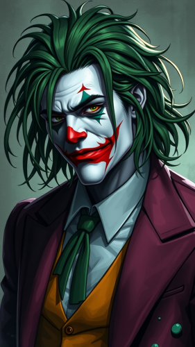 The Joker in Black Art with Green Hair