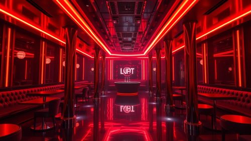 The Luxurious Red-Black Futuristic Strip Club