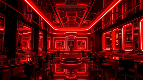 The Luxurious Red and Black Futuristic Strip Club