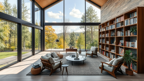 The Modern Home Library Overlooking Nature
