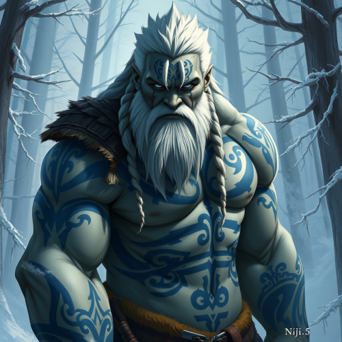 The Muscular Goliath Warrior in a Snow Forest
