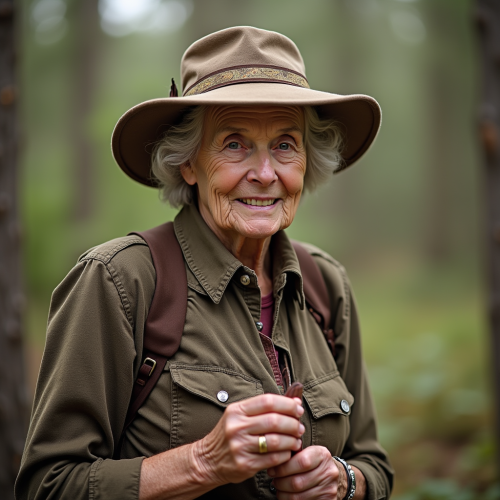 The Naturalist Grandma Observing Wildlife in Forest